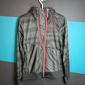 The North Face Gray and Red Hooded Jacket Asymmetrical